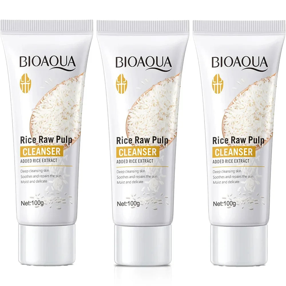 BIOAQUA Rice Raw Pulp Facial Cleanser Face Wash Foam skincare Moisturizing Skin Brightening Rejuvenation Face Cleanser Skin Care