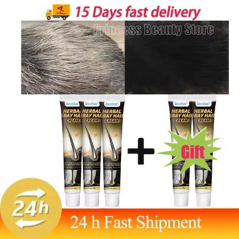 Herbal Anti-grey Hair Treatment Serum Cream White To Black Permanent Repair Natural Color Nourish Scalp Hair Care Products