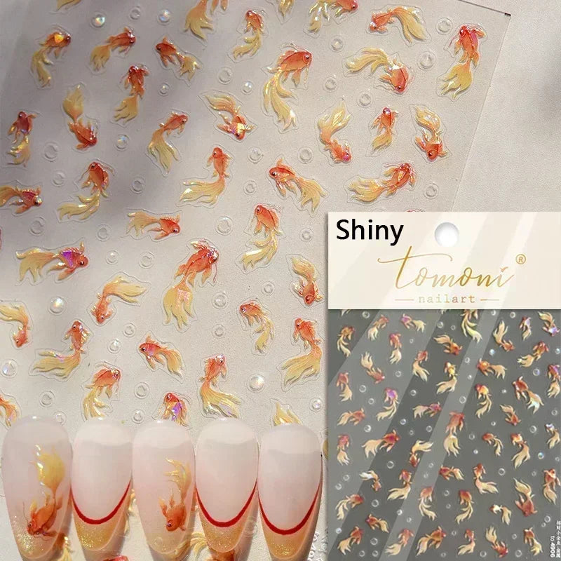 Sea Wave Jellyfish Starfish Conch Shell Dolphin Pearl Summer Beach Goldfish Water Bubble Mermaid Koi INS Nail Art Stickers Decal