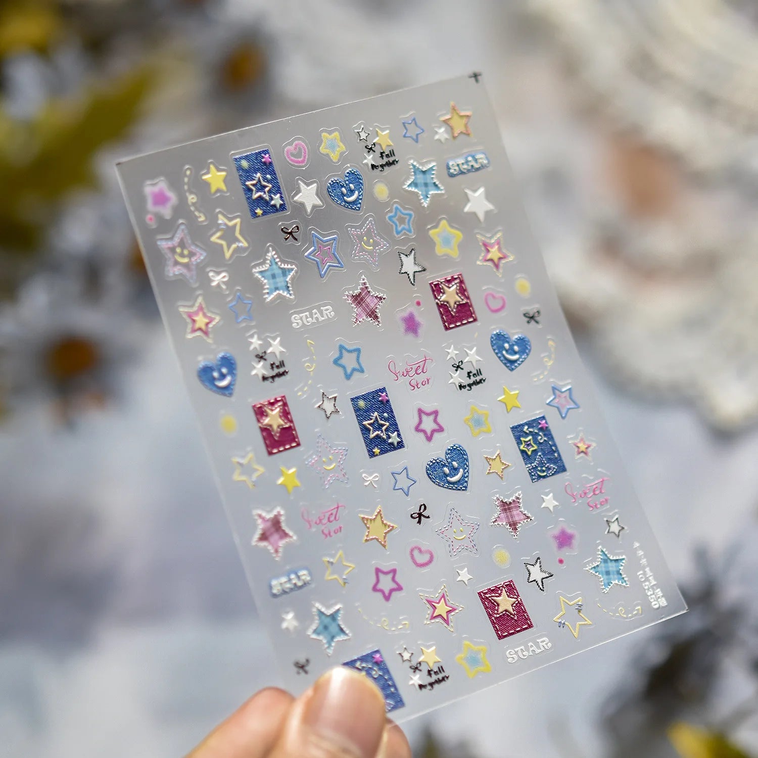 Sweet Colorful Star-shaped Nail Art Accessories Stickers 5D Embossed Metal Five-pointed Star Love Self Adhesive Nails Decoration