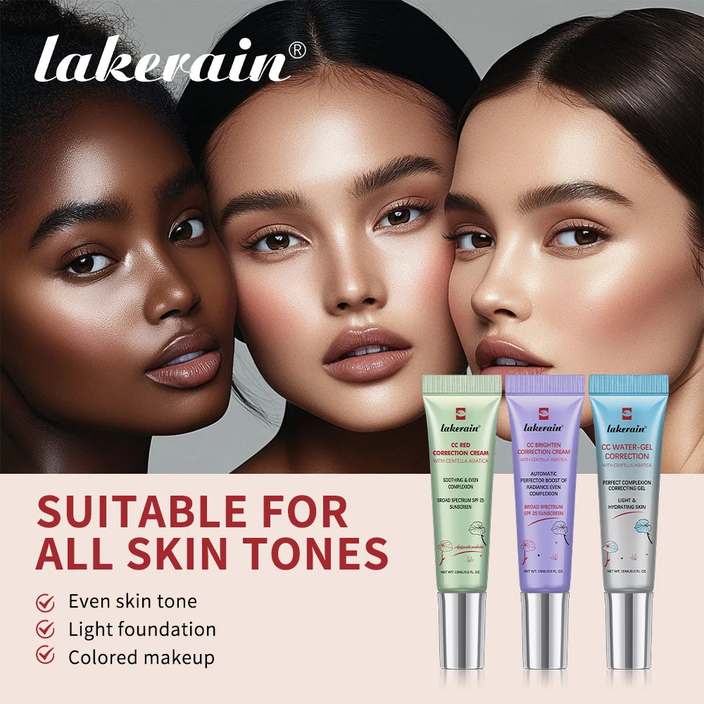 Lakerain CC Correcting Cream Brighten Water-gel Red Correction 3 Functions Cover Blemishes CC Cream Women Face Base Makeup