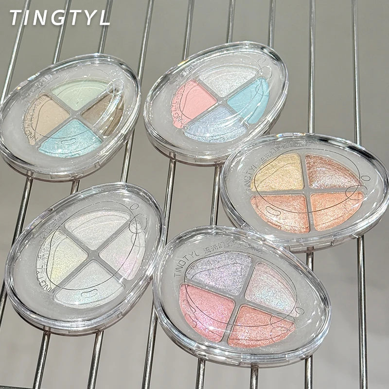 4-Color Pearlescent Highlighters Chameleon Polarized Glitter Diamond Eye Brightening Full Shimmer Highlight Palette Eyes Makeup