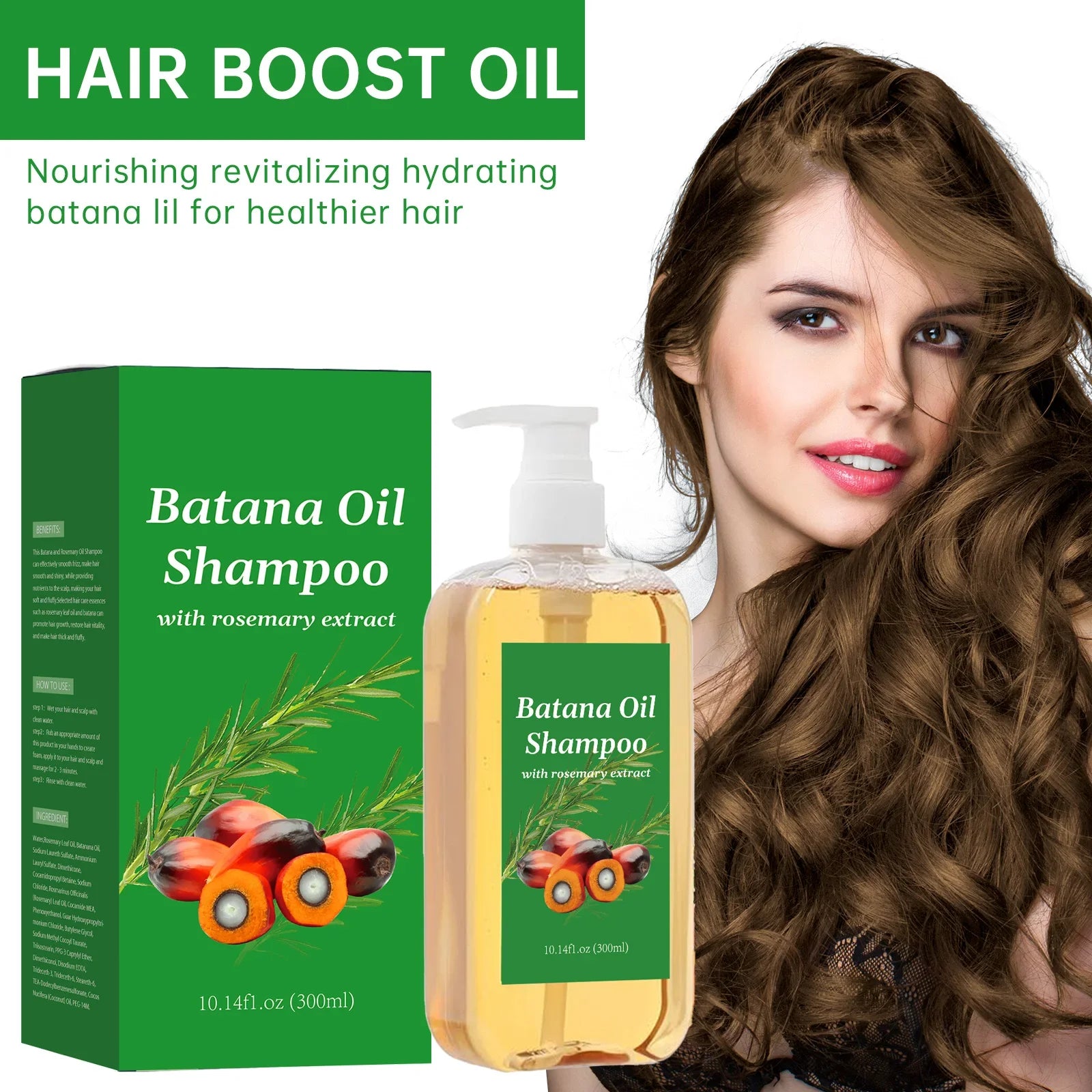 300ML Batana Oil Shampoo Nourishing Hair Strengthens Restore Damaged Split Hair Scalp Cleansing Dandruff Control Hair Shampoo