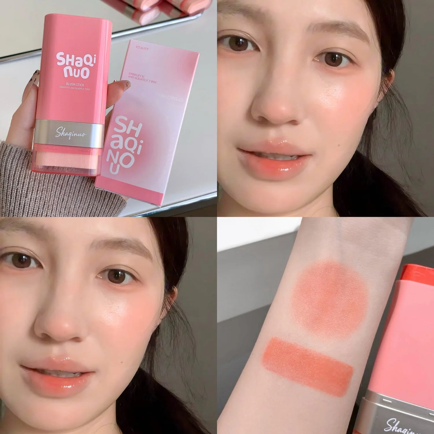 Strawberry Pink Blush Stick Smooth Cheek Tint Korean Make Up Matte Nude Apricot Blusher Cream Brighten Face Rouge Contour Makeup