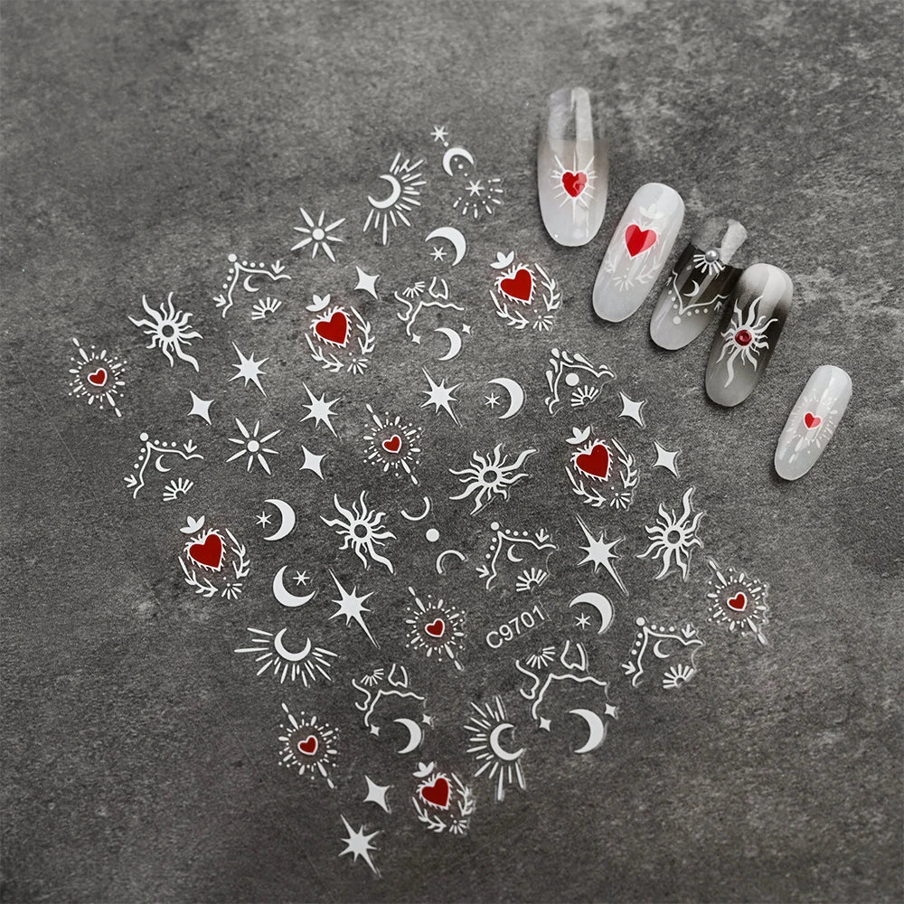 1pcs 3D Bronzing Gold Love Heart Nail Art Stickers Y2K Holographic Stars Sun Starlight DIY Nail Decals Heart Manicure Decoration