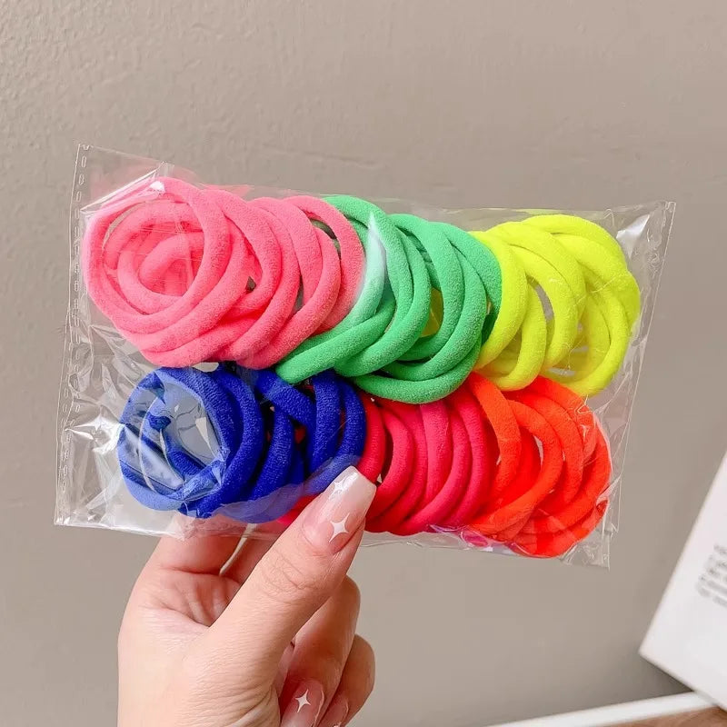50PCS Colorful Ealstic Hair Rope Ponytail Hold Scrunchie Rubber Band  For Women Basic Nylon Hair Bands Elastic Seamless Girls