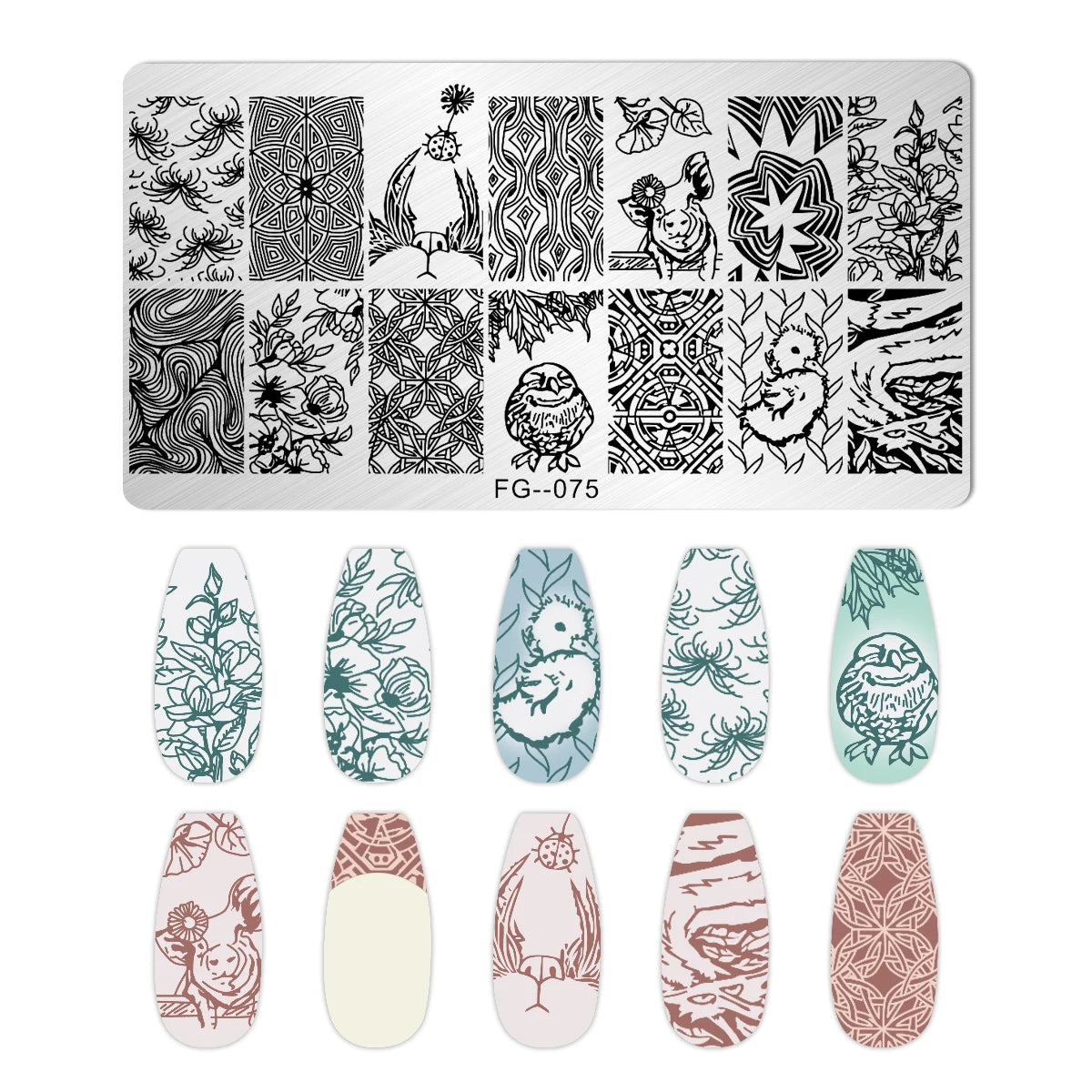 Cartoon Bear Nail Stamping Plates Fruit ice cream cake Floral Flower Leaf  Printing Stencil Nail Stamp Templates Nail Art Tools
