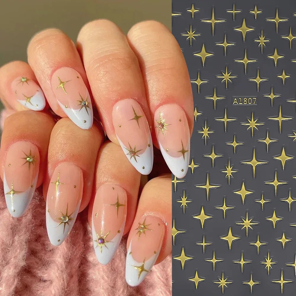 1pcs Star-Themed Nail Art Stickers 3D Self-Adhesive Plastic Decals With Glitter Finish Anime Rectangle Shape Ideal For DIY Nails