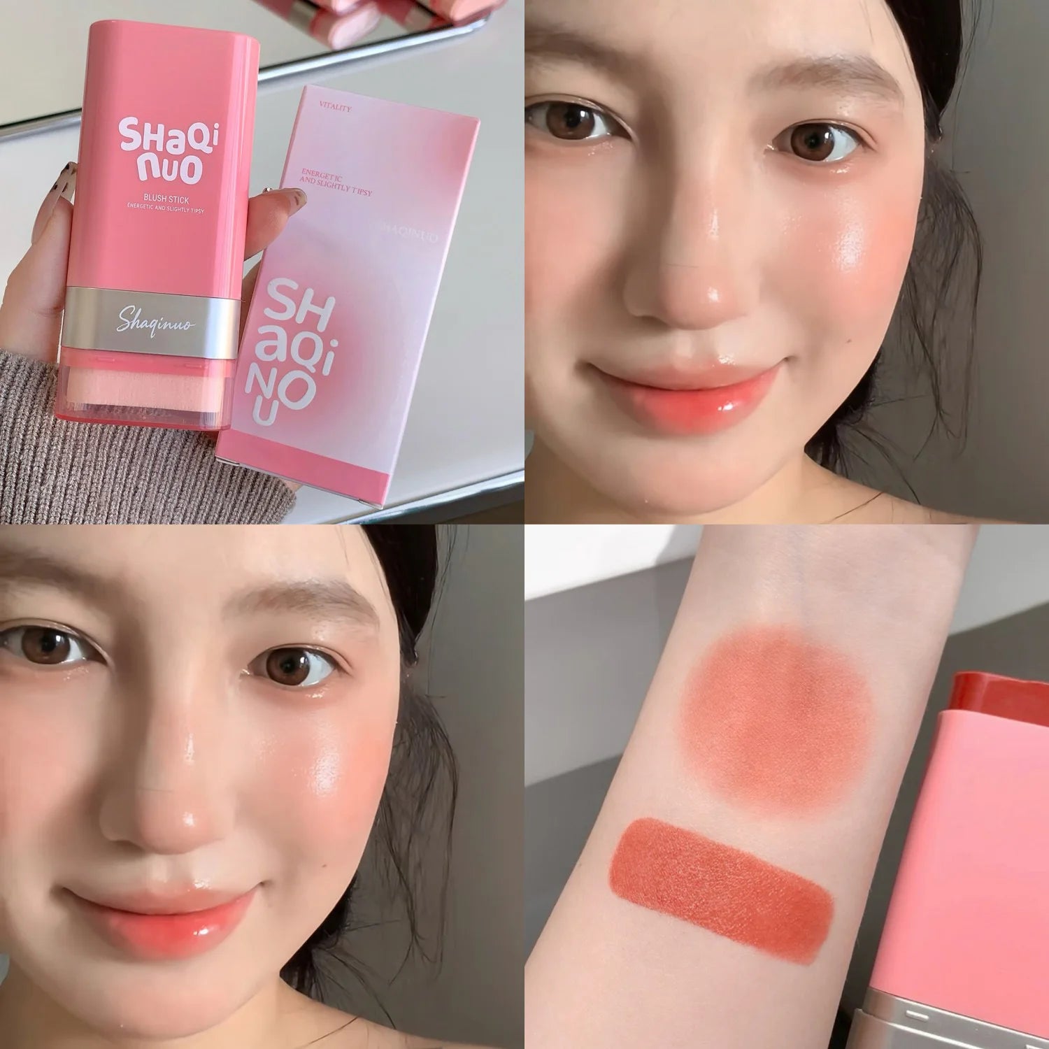 Strawberry Pink Blush Stick Smooth Cheek Tint Korean Make Up Matte Nude Apricot Blusher Cream Brighten Face Rouge Contour Makeup