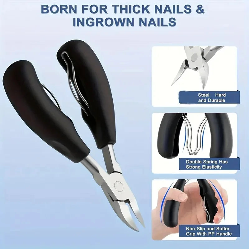 1/3/4/5pcs Stainless Steel Toenail Clippers Set with Ergonomic Handle,Includes Wide Mouth Angled Scissors,Nail File Cuticle Tool
