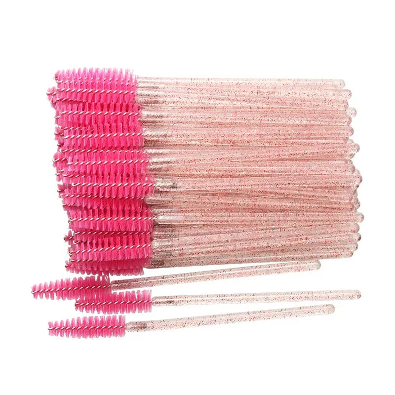 50pcs Disposable Eyelash Brushes Crystal Eye lash Mascara Wands Glitter Lash Comb Spoolies Micro Makeup Applicators