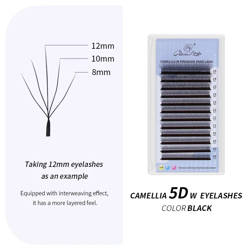 GLAMLASH Camellia 4D 5D W Shaped Eyelash C D L LU M Lashes Extensions Wholesales Premade Volume 12 Rows W Style Natural Soft