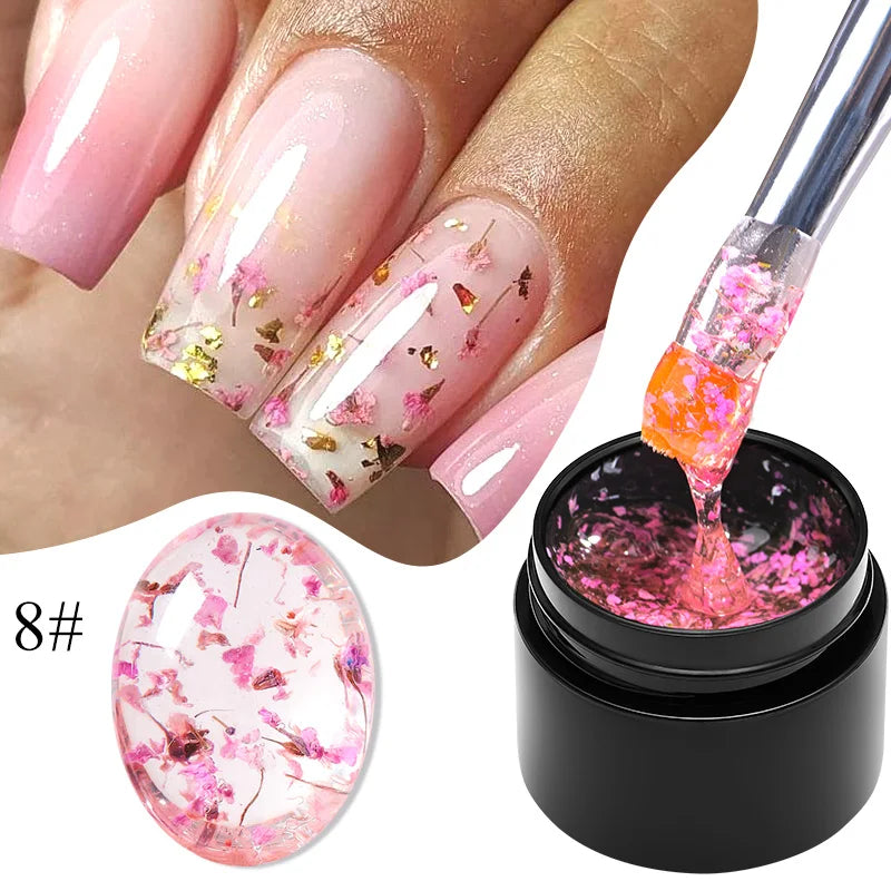 MEET ACROSS 5ml Colorful Flower Fairy Gel Nail Polish Purple Pink Natural Dried Flower Gel Semi Permanent UV Varnish Nails Art