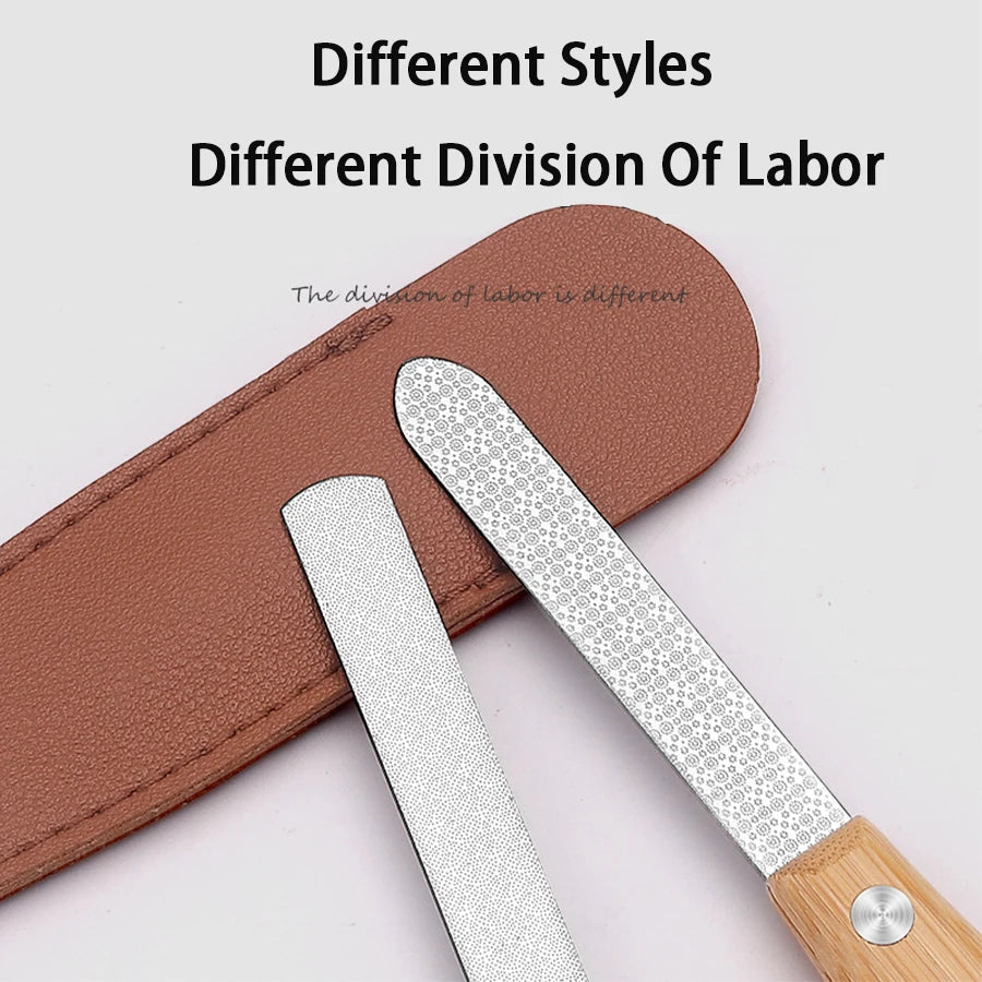 Stainless steel Double-sided Nail File With Bamboo Handle Nail Polishing Tool Polishing Tool High-end Nail Polishing Manicure