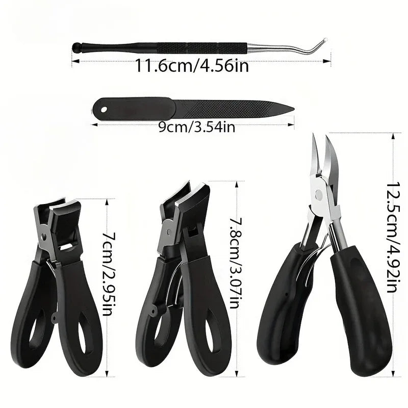 1/3/4/5pcs Stainless Steel Toenail Clippers Set with Ergonomic Handle,Includes Wide Mouth Angled Scissors,Nail File Cuticle Tool
