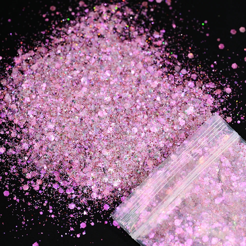 10g Pink Love Heart Nail Sequins Holographics Glitter Sequins Nail Art Decoration Mixed Size Ultrathin Flakes Manicure Sequins