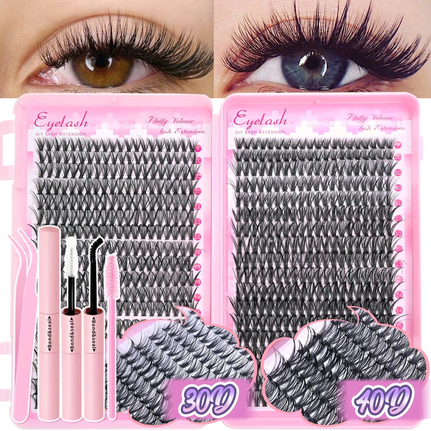 DIY Lash Extension Kit 720pcs Lash Clusters Individual Eyelashes Kit with Lash Bond and Seal Wispy Natural Mange Lashes