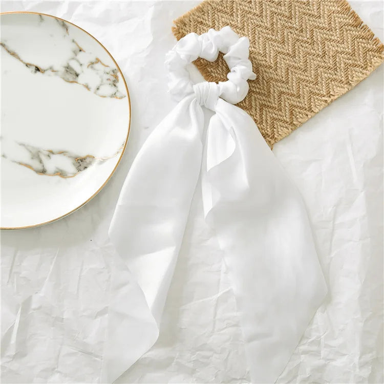 2023 Fashion Print Chiffon Long Ribbon Scrunchies Women Girls Ponytail Scarf Elastic Hair Bands Ties Hair Accessories Wholesale