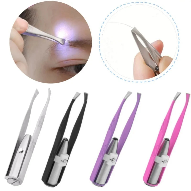 1/2pcs Eyebrow Tweezer with LED Light Smart Design Precision Eyelash Hair Remove Stainless Steel Tweezers Portable Makeup Tools
