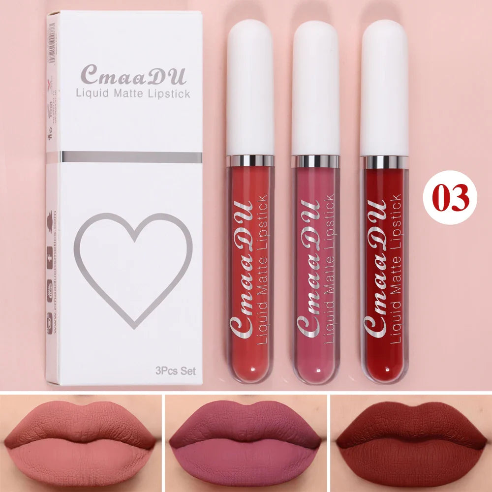 3-PCS Matte Lipstick Set – Long-Lasting, Non-Fading, Waterproof, Exquisite Gift for Daily & Holiday Use, Universal Shades