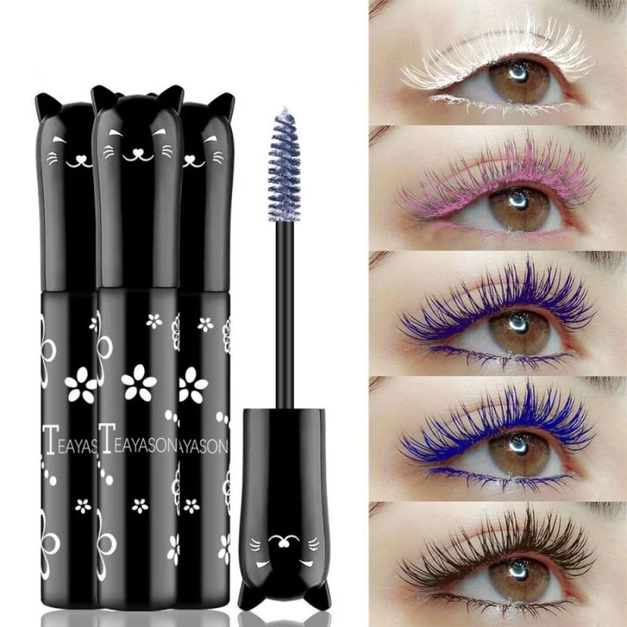 6-Color Mascara with Large Brush Head, Easy to Apply, Non-Clumping, Non-Fading, White, Purple, Royal Blue, Silver, Coffee, Not Easy to Smudge, Mascara and Eyebrow Gel