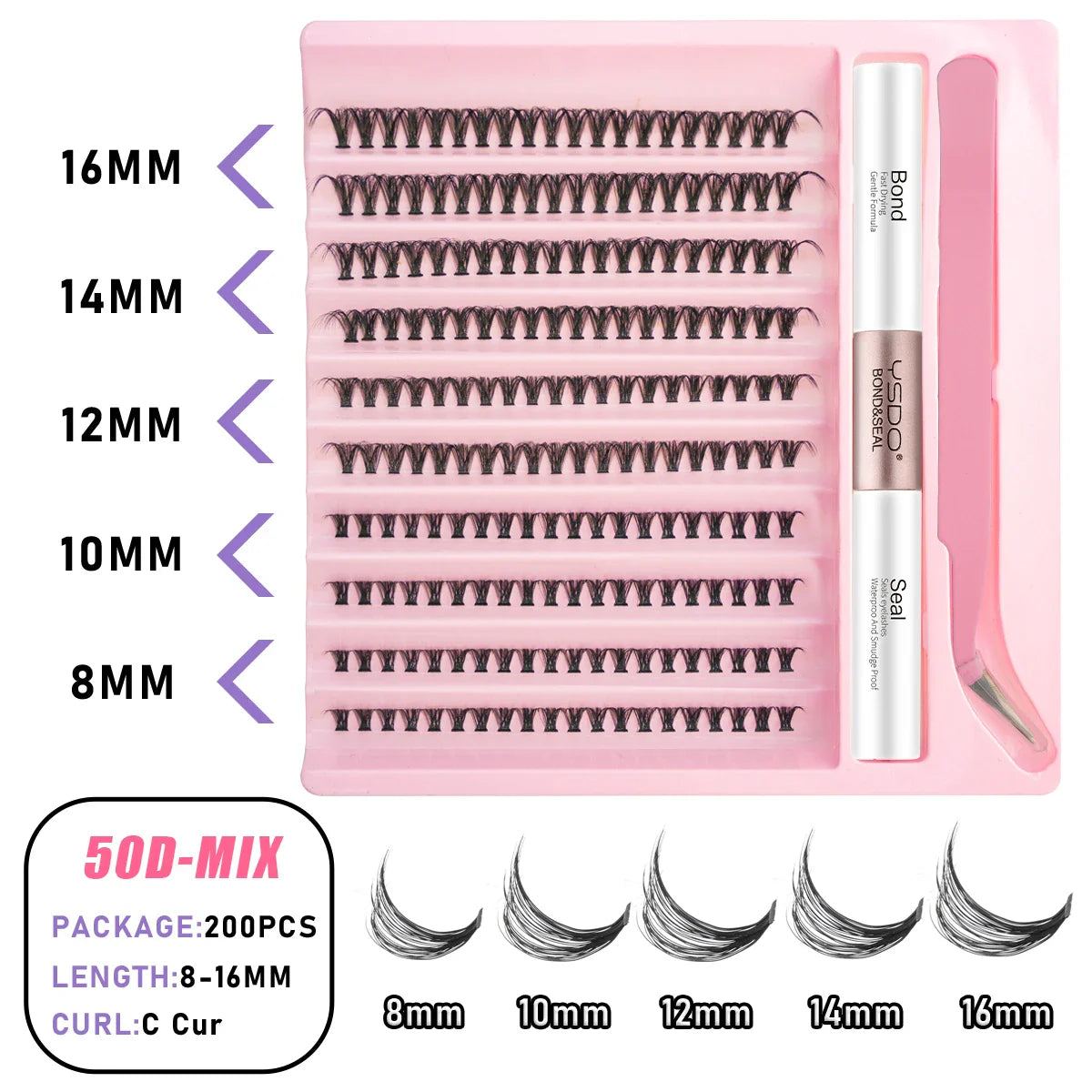 Lash Clusters Set DIY Lashes Extension Kit Individual Eyelash Kit 5-16mm Lash Clusters with Bond and Seal and Lash Applicator