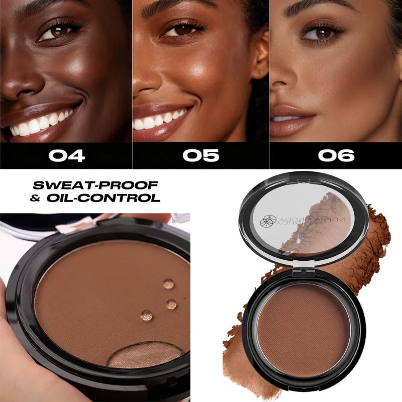 Professional matte contour powder tray creates a 3D facial contour, with long-lasting bronzing powder for setting makeup
