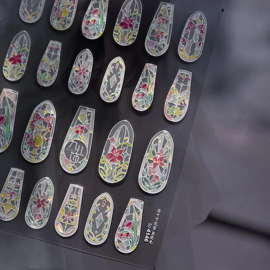 1pcs Dream Flower Window Shell Light Nail Art Stickers Japanese Flower Self Adhesive Stickers Press On Nails Decoration Decals