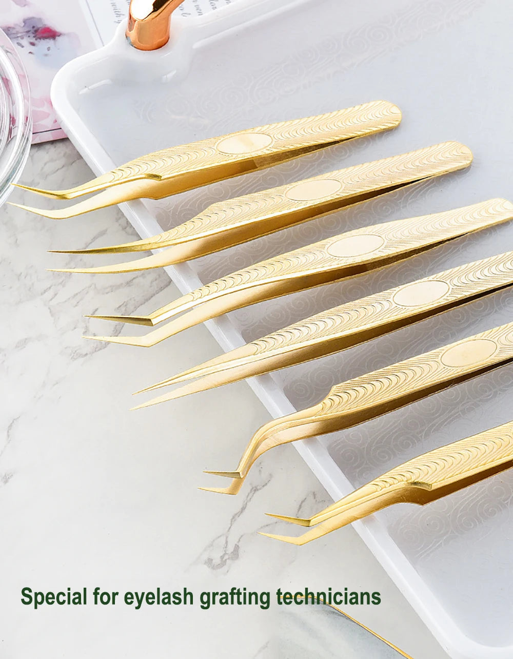 Eyelash Tweezers Professional Golden Stainless Steel High Precision Tweezer for Volume Fans Lashes Extensions Makeup Tools