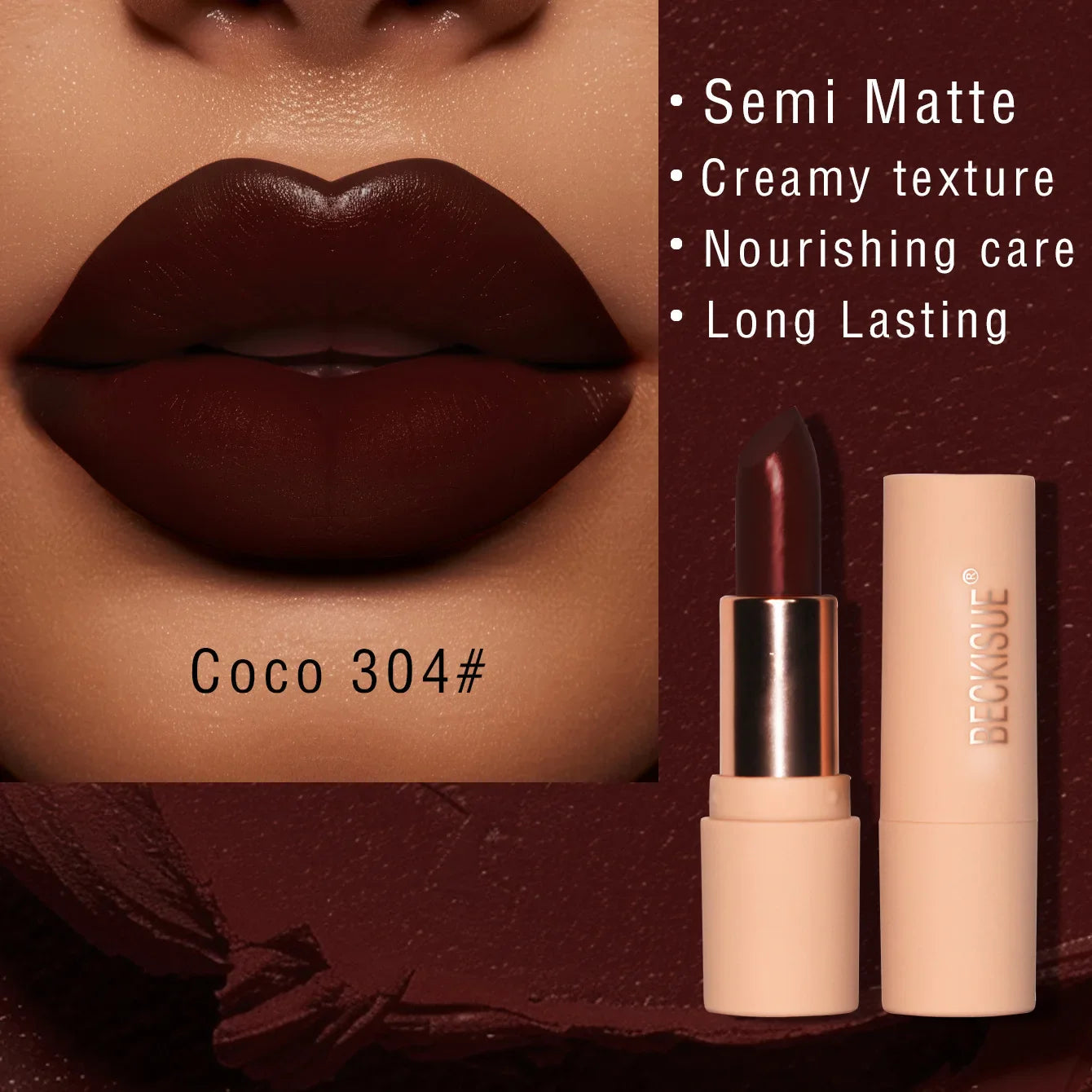 Coffee Velvet Lipstick – Luxurious Deep Shade, Nourishing Matte Finish, Long-Lasting Waterproof Lip Color for All-Day Wear