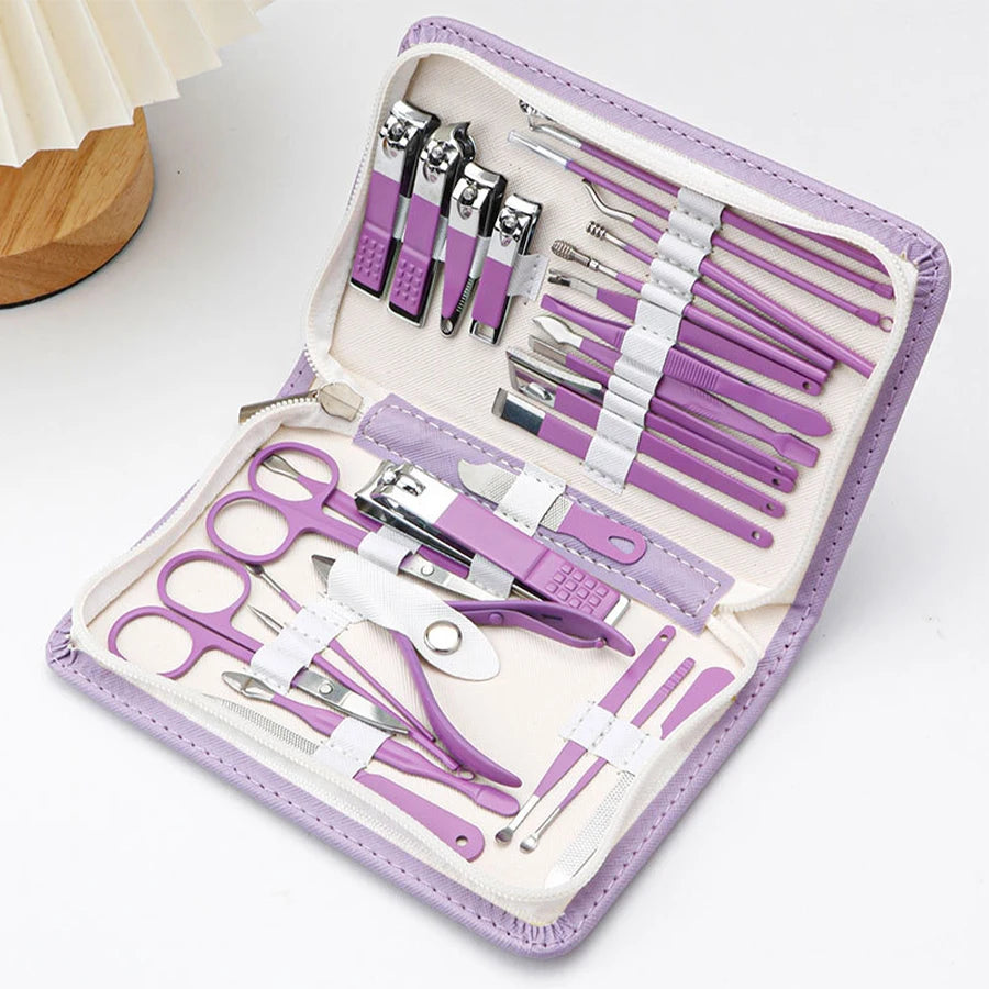 9-30pcs Set Professional Stainless Steel Manicure & Pedicure Kit Precision Nail Care with Travel Case with Nail Clipper Scissor