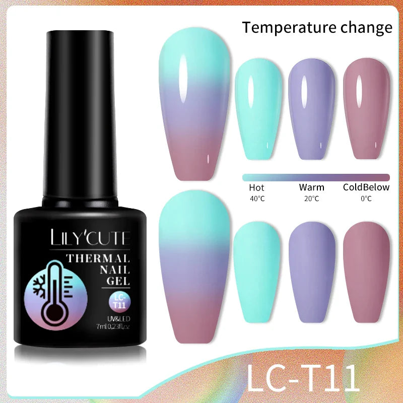 LILYCUTE Thermal Nail Gel Polish 3 Layers Temperature Shiny Color Changing Series Semi Permanent  Soak Off UV Nail Gels Polish