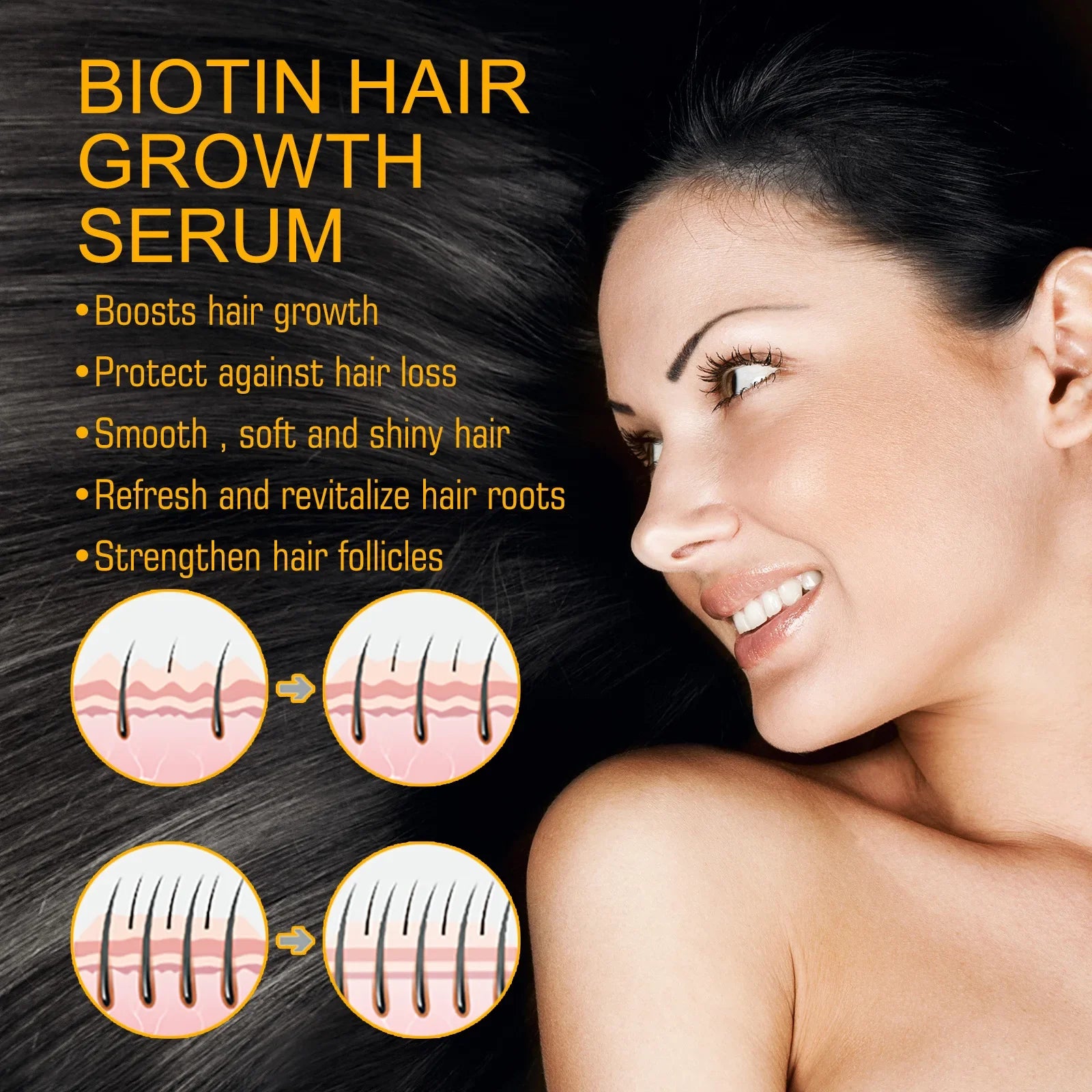 EELHOE Magic Biotin Hair Serum Strengthen Smoothing Deep Nourishing Frizzy Hair Product Damaged Repair Spray Hair Oil Serum 30ml