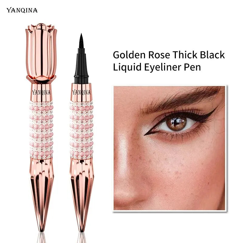 YANQINA Precision Liquid Eyeliner Pen - Long-lasting, Waterproof, Transfer-proof, Quick-Dry Black Eyeliner with Sparkling Design