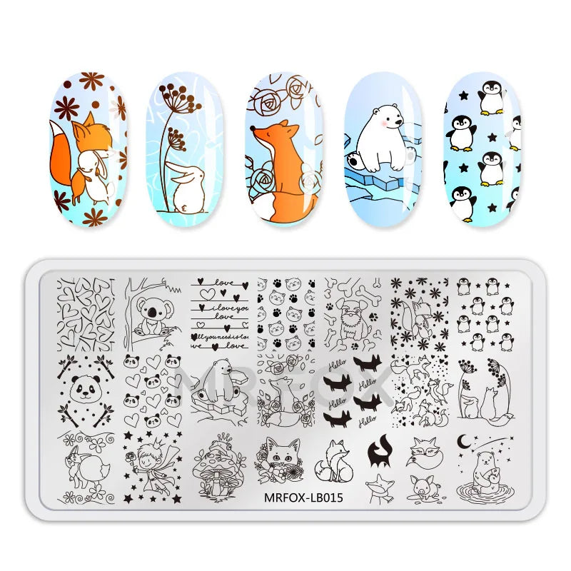 1PCS Bowknot Rectangle Nail Art Stamping Plates Cherry Pattern Stainless Steel Stencils for Nails Stamp Tools Manicure Template