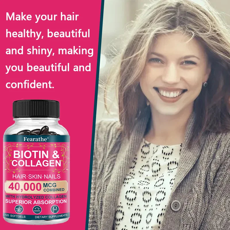 Biotin Collagen Supplement - Hair Growth Support, Skin & Nails - 40000 mcg with Vitamins B Complex, Hyaluronic Acid & Keratin