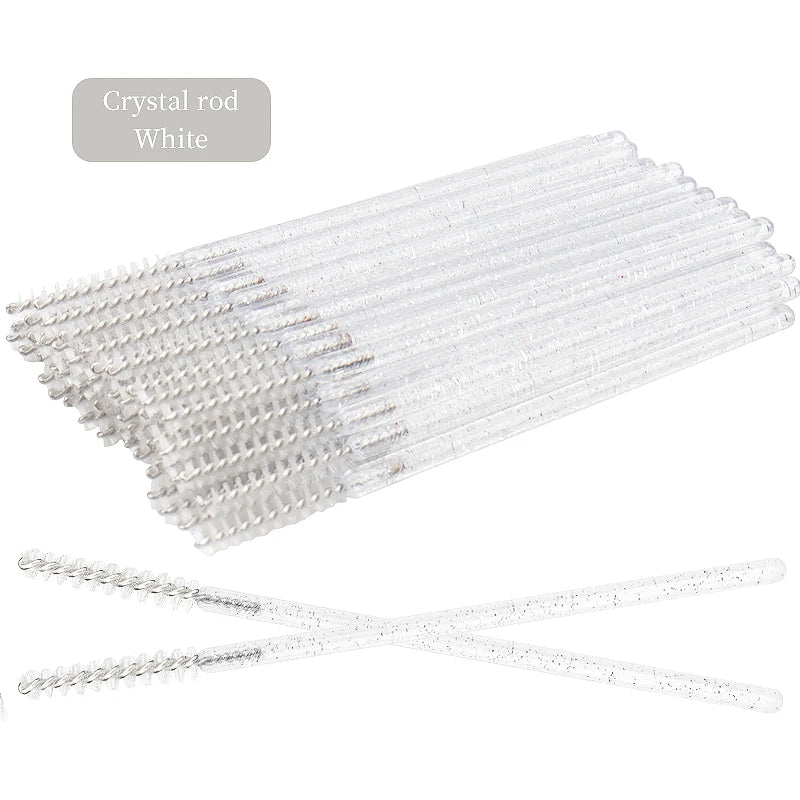 NEW 50Pcs Makeup Eyelash Brushes Disposable Crystal Eyebrow brush Diamond Handle Mascara Wand Applicator Lashes Extension Tools