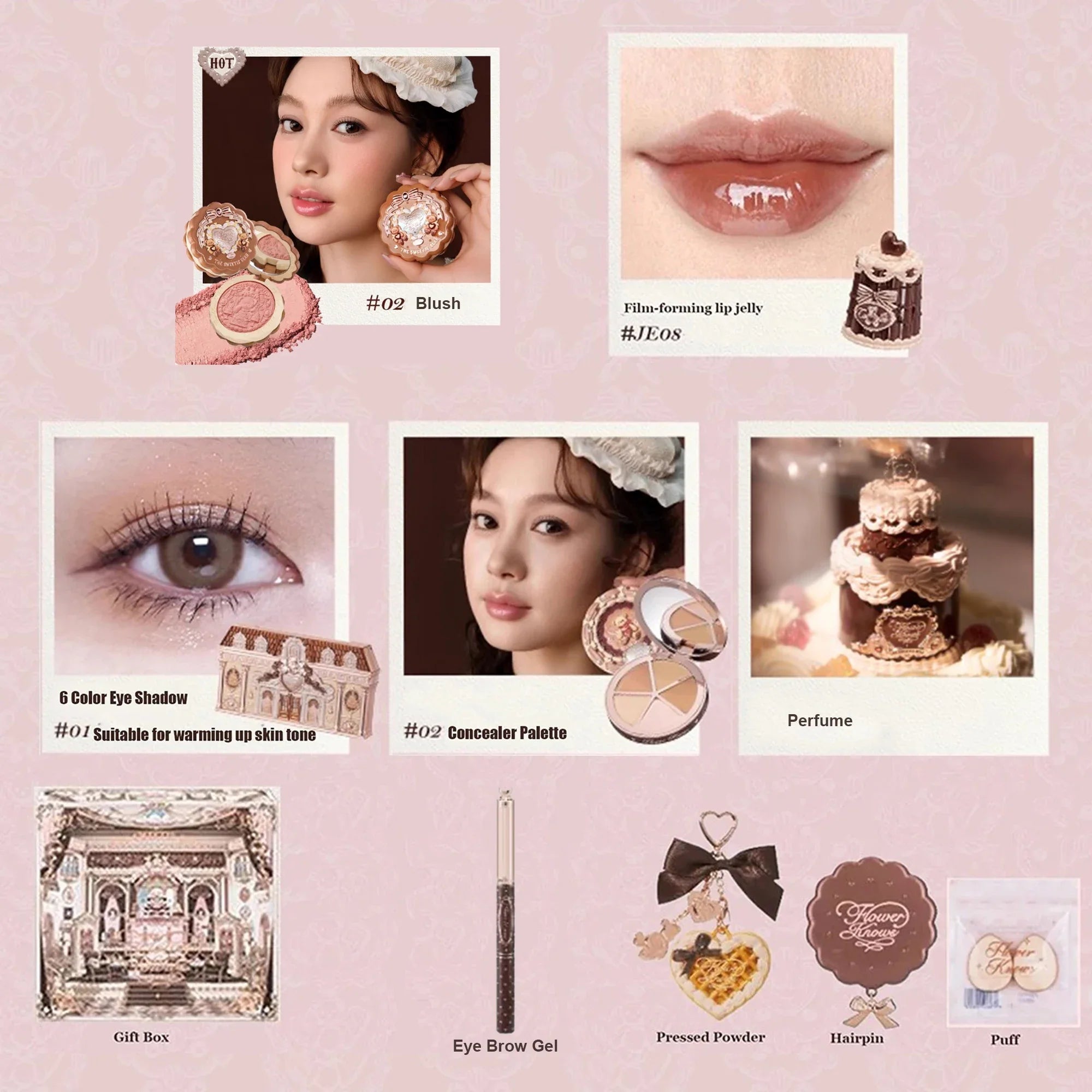 Flower Knows SWEETIE BEAR Makeup Box Gift Set All In One Perfume Shimmer Eye Shadow Palette Blush Lip Jelly Mystery Box 10 PCS