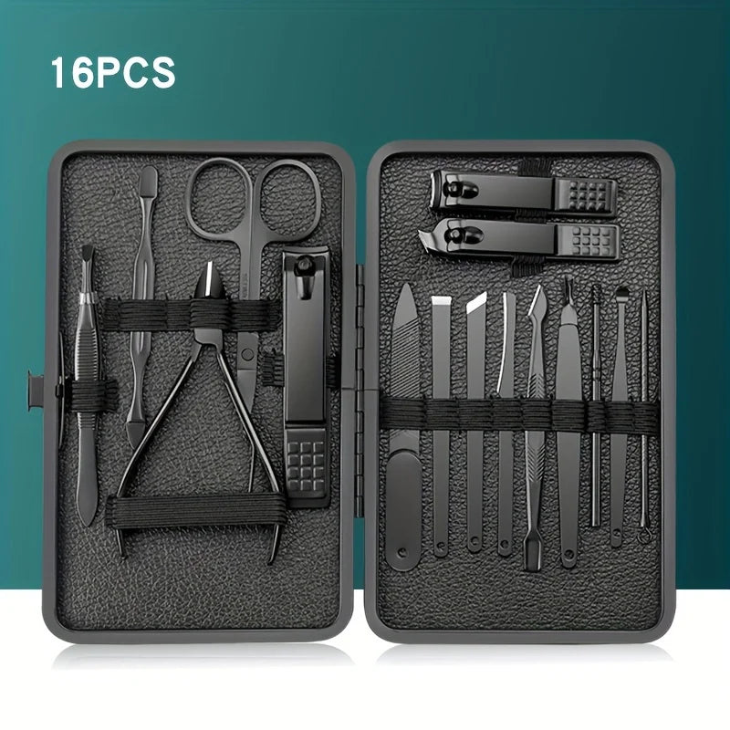 9-30pcs Set Professional Stainless Steel Manicure & Pedicure Kit Precision Nail Care with Travel Case with Nail Clipper Scissor