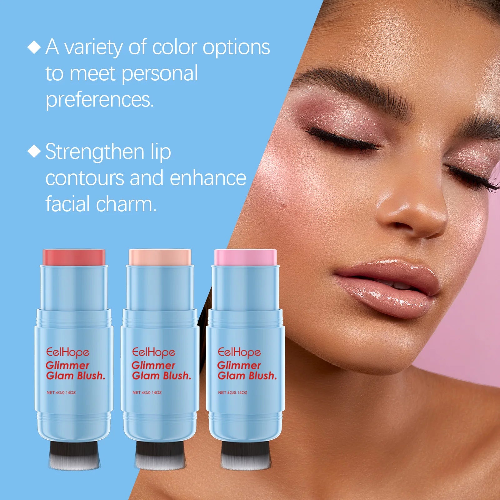Blush Stick Double-Ended Natural Long Lasting Expansive Color Brightening Matte Makeup Monochrome Creamy Lips Cheek Rouge Makeup