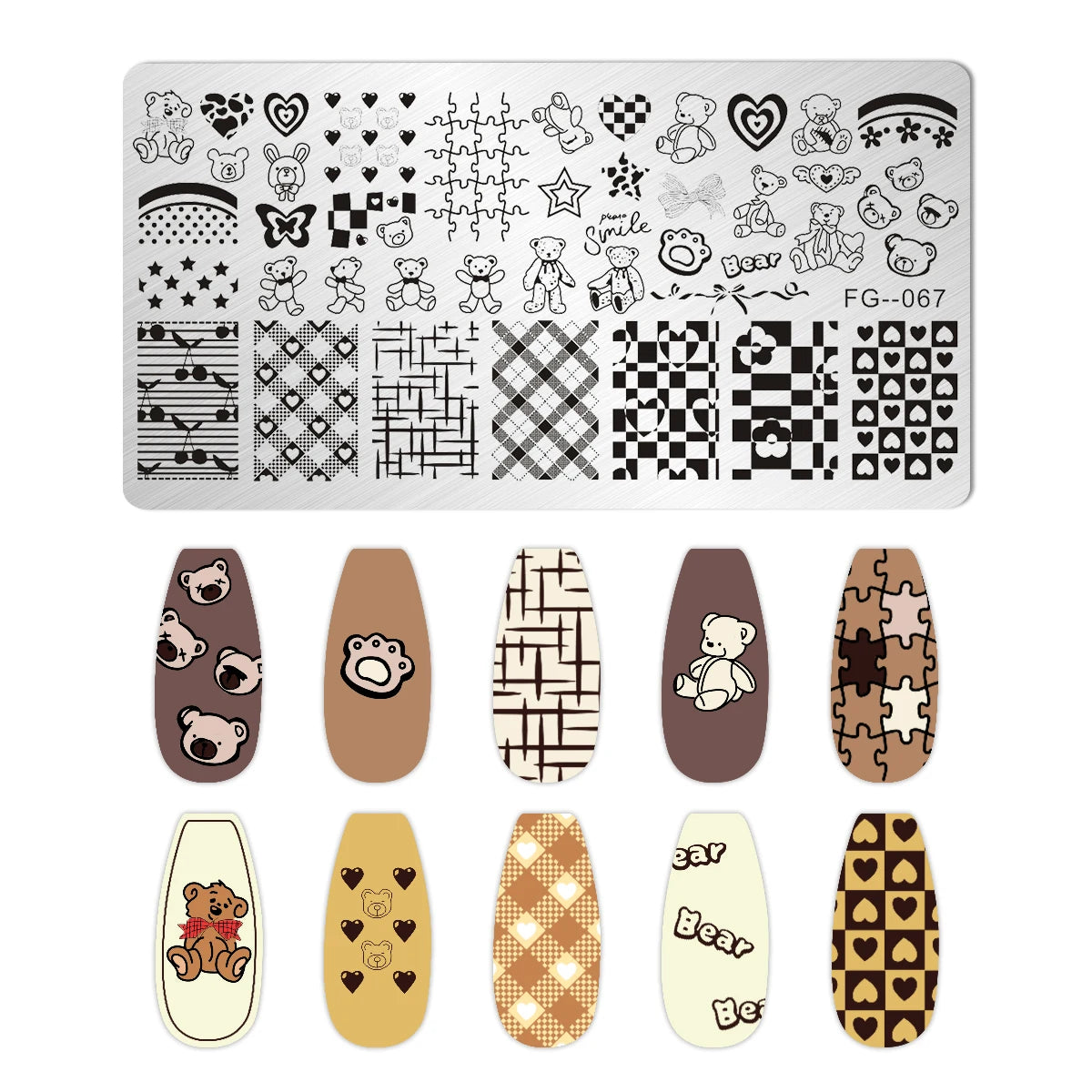 Cartoon Bear Nail Stamping Plates Fruit ice cream cake Floral Flower Leaf  Printing Stencil Nail Stamp Templates Nail Art Tools
