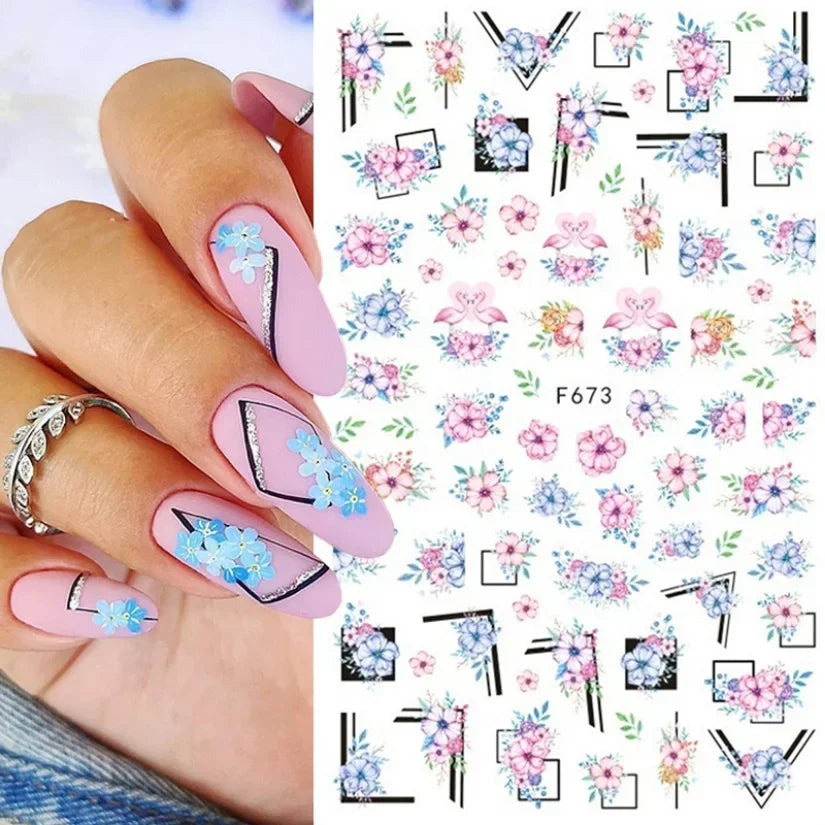 1pcs Sakura Flower 3D Nail Stickers White Cherry Blossom Nail Art Decals Spring Summer Adhesive Slider Decor Wedding Manicure