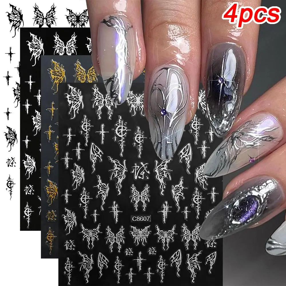 3D Gold/ Silver Star/Sun/Moon Bronzing Nail Art Sticker Laser Star Moon Styles Nail Decal Gold Silver Self-Adhesive Slider 1Pcs