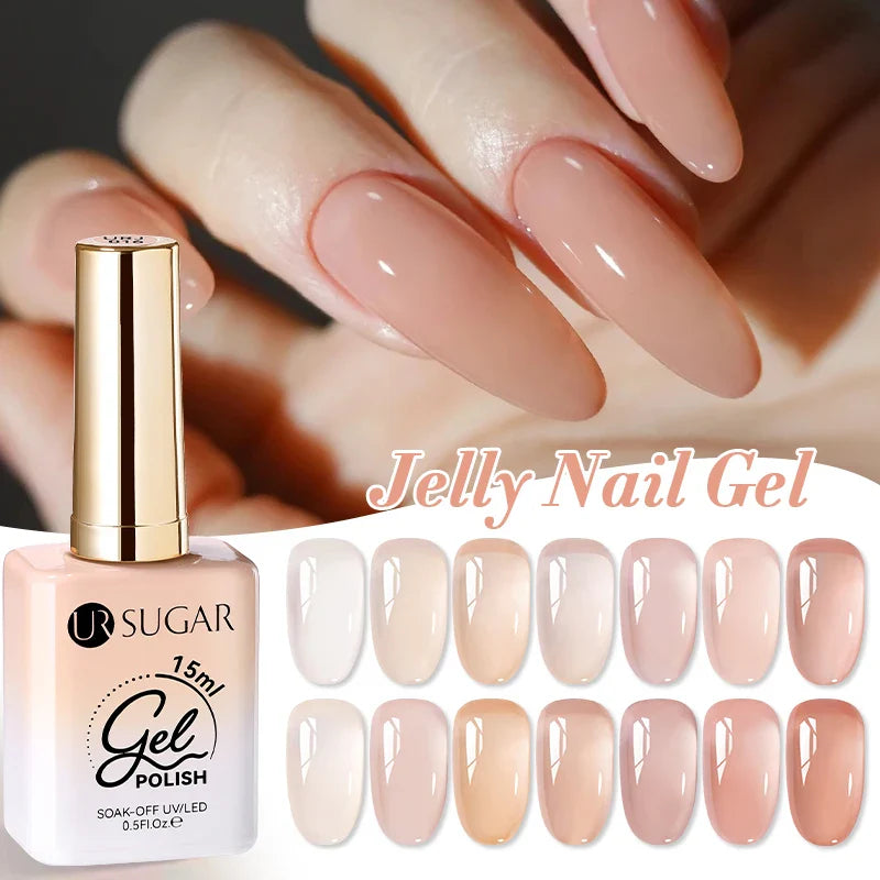 UR SUGAR 15ml Jelly Nude Gel Nail Polish Light Pink Translucent Color Soak Off UV LED Gel Varnish Nail Art DIY Fashion Manicure
