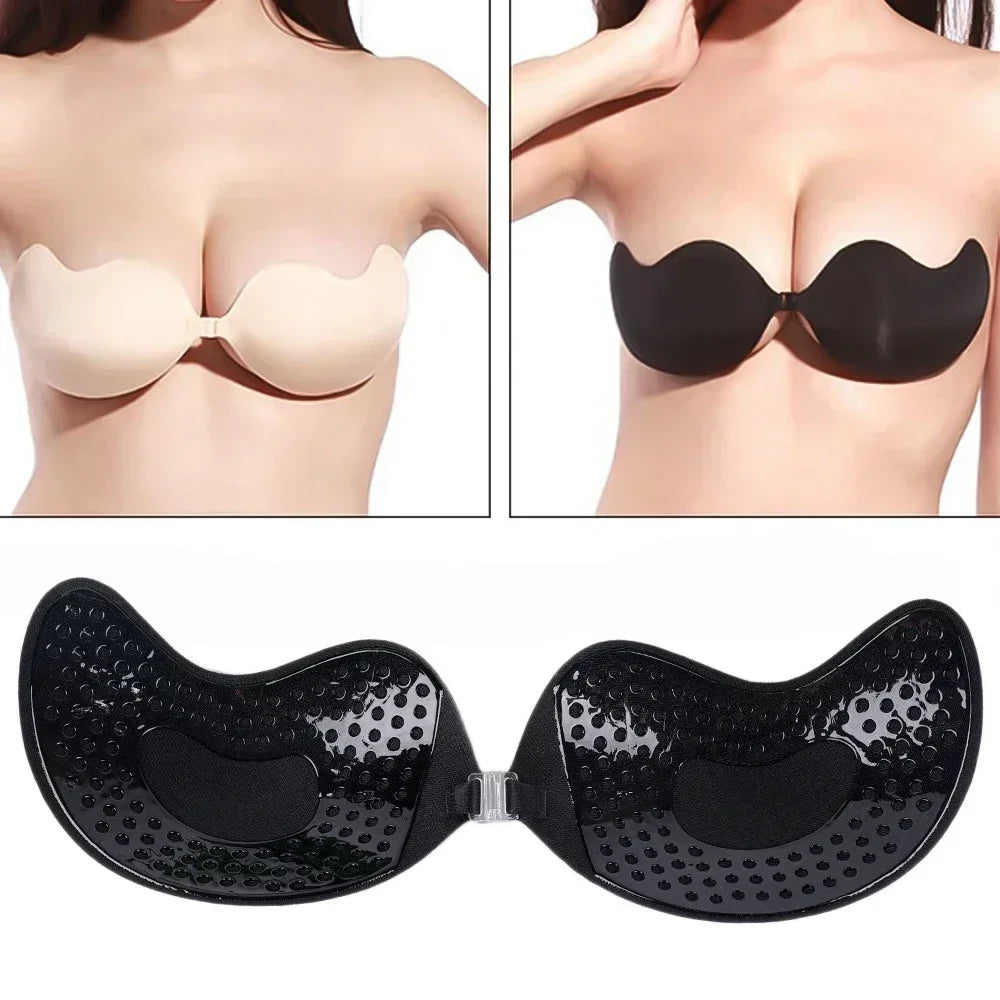 Invisible Push Up Bras Women Backless Strapless Bra Nipple Cover Front Closure Bralette Underwear Silicone Self-Adhesive Bra Pad