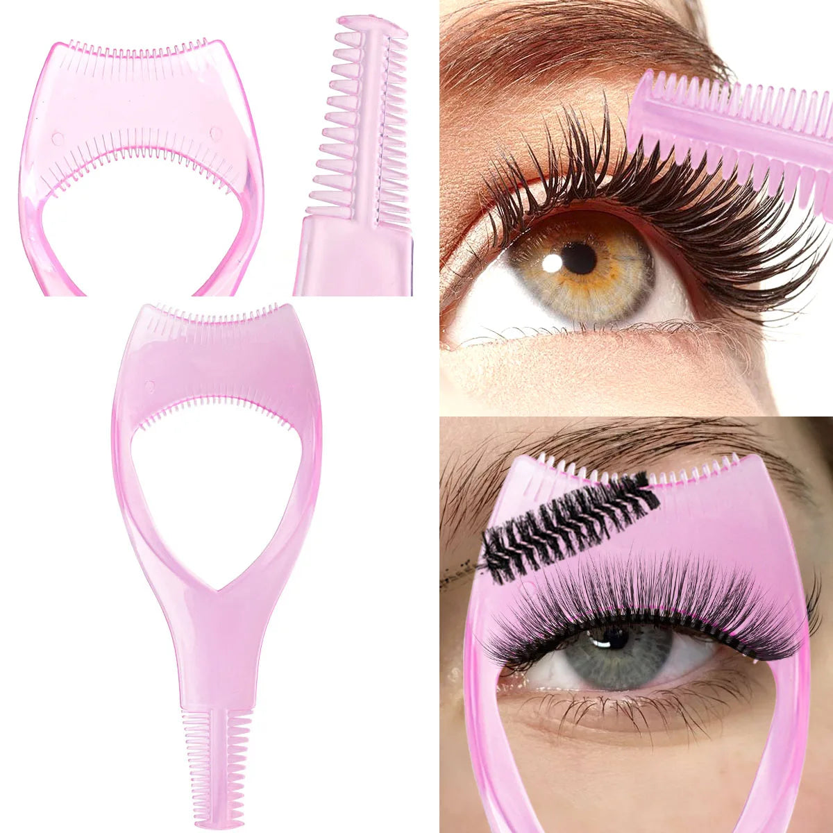 3 in 1 Mascara Applicator Template With Eyelash Curler Guard and Case Eyeliner Holder Eyelashes Aid Eyebrow Drawing Make up Tool
