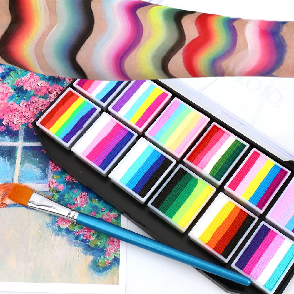 12 Colours Water-Soluble Rainbow Palette Children's Face Body Paint, Halloween Stage Makeup Body Paint Pigments Face Makeup