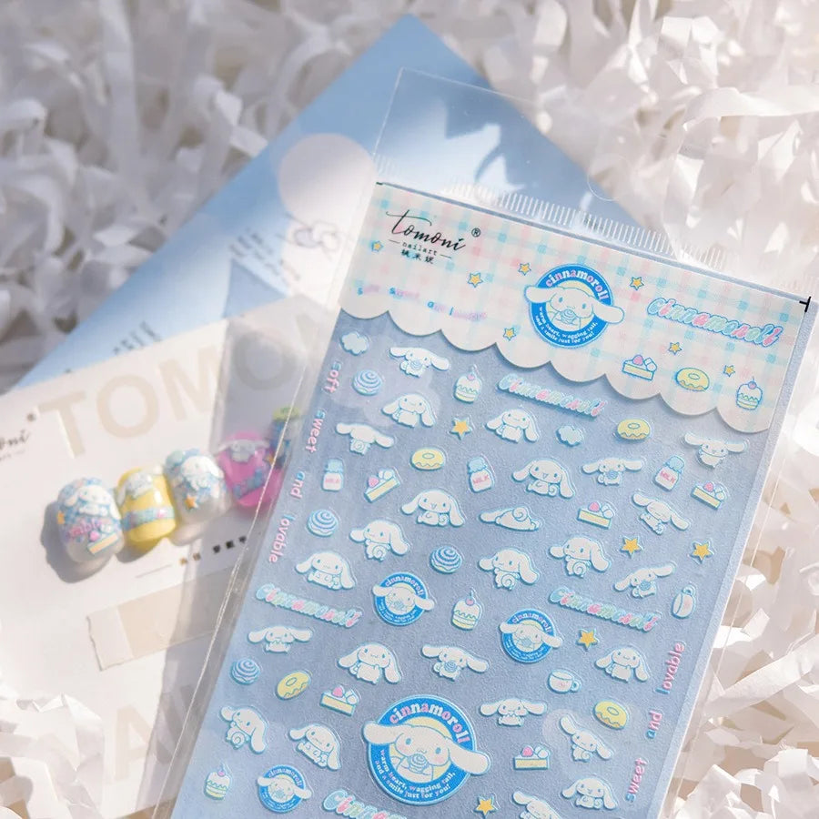 1PCS New Color Laser Hello Kitty Cartoon 5D Nail Stickers Sanrio Cinnamoroll Pochacco Nail Art Supplies DIY Nail Art Stickers