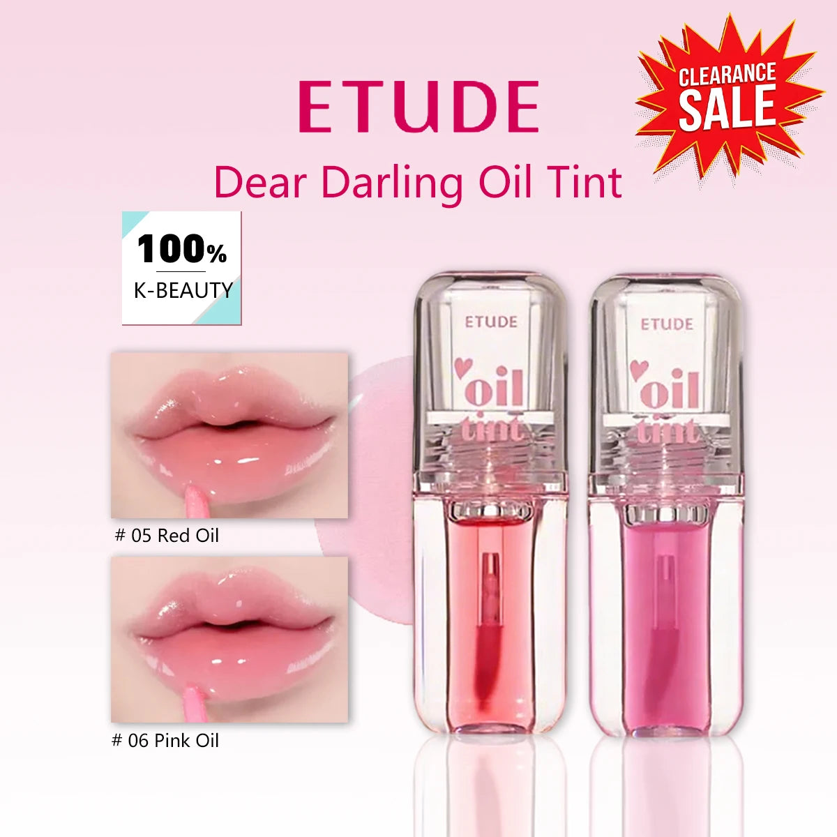 [ClearanceSale] ETUDE Dear Darling Oil Tint,Mirror-Like Shine,Sheer & Tinted Color,Creates Plump Lips,K-Beauty,Korean Makeup