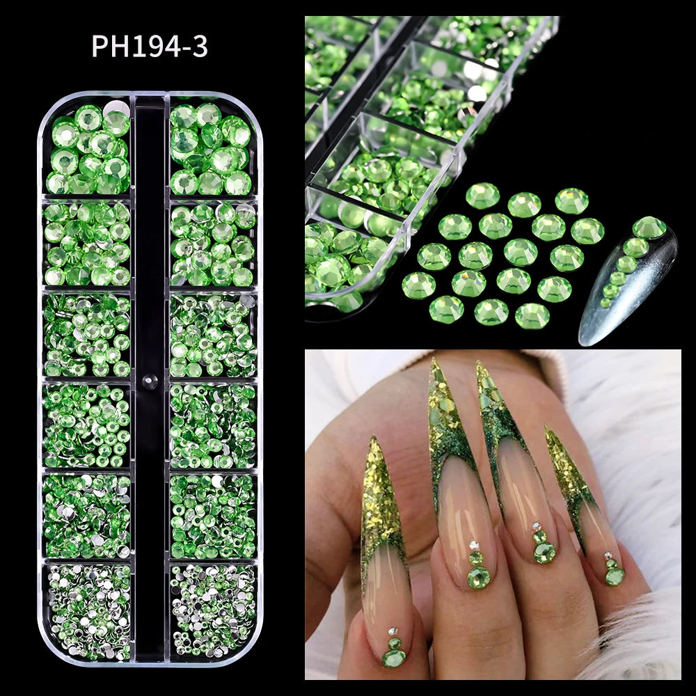 12Grids Pink Mixed Nail Rhinestones Luxury Nail Charms Glitter Crystal Jewelry Gems Nail Art Decoration DIY Manicure Rhinestones